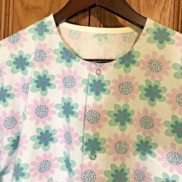 Floral Long Sleeve Snap Up Jacket Top Women's M Cotton Blend Scrubs 2 Pockets - Picture 2 of 10